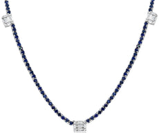 6.38CT DIAMOND & AAA SAPPHIRE 14KT WHITE GOLD 3D ROUND & BAGUETTE LOVE NECKLACE