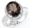 ESTATE 5.07CT DIAMOND & AAA SMOKEY TOPAZ 14KT WHITE GOLD OVAL & ROUND FUN RING