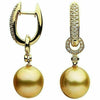 ESTATE .49CT DIAMOND & AAA GOLDEN PEARL 18KT YELLOW GOLD HUGGIE HANGING EARRINGS
