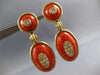 ANTIQUE EXTRA LARGE 1.20CT DIAMOND & AAA CORAL 18KT YELLOW GOLD EARRINGS #27217