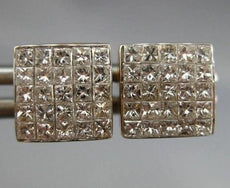 ESTATE 1.0CT DIAMOND 14KT TWO TONE GOLD 3D INVISIBLE SQUARE STUD EARRINGS #17965
