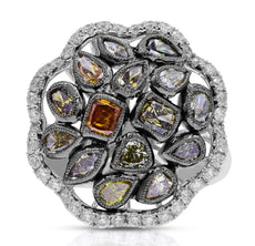 LARGE 3.05CT WHITE & MULTI COLOR MULTI SHAPE DIAMOND 18KT WHITE GOLD BEZEL RING
