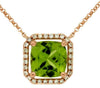 2.14CT DIAMOND & AAA PERIDOT 14K ROSE GOLD CUSHION & ROUND HALO OCTAGON NECKLACE