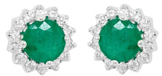 .55CT DIAMOND & AAA EMERALD 14KT WHITE GOLD ROUND HALO FLOWER FUN STUD EARRINGS