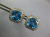 LARGE 5.44CT DIAMOND & AAA BLUE TOPAZ 14KT WHITE GOLD CUSHION CUT STUD EARRINGS