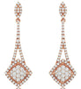 ESTATE 1.0CT DIAMOND 14KT ROSE GOLD 3D CLUSTER SQUARE DIAGONAL HANGING EARRINGS
