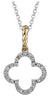 .06CT DIAMOND 14KT 2 TONE GOLD 3D CLASSIC 4 LEAF CLOVER FLOWER FLOATING PENDANT
