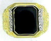 .10CT DIAMOND & AAA ONYX 14KT YELLOW GOLD 3D SQUARE HAMMERED DESIGN MENS RING