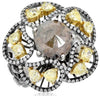 LARGE 4.67CT WHITE & MULTI COLOR DIAMOND 18KT WHITE & BLACK GOLD FLOWER FUN RING