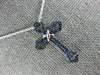 ESTATE SMALL .18CT AAA SAPPHIRE 18KT WHITE GOLD 3D FILIGREE CROSS PENDANT