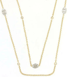 .96CT DIAMOND 14K YELLOW GOLD 3D CLUSTER ROUND & OVAL SHAPE BY THE YARD NECKLACE