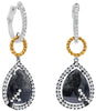 LARGE 5.73CT WHITE & ICE DIAMOND 18KT WHITE YELLOW & BLACK GOLD HANGING EARRINGS