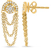 .18CT DIAMOND 14KT YELLOW GOLD 3D FLOWER HORSESHOE MULTI STRAND HANGING EARRINGS