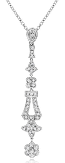 .36CT DIAMOND 14K WHITE GOLD 3D MULTI FLOWER TEAR DROP FILIGREE FLOATING PENDANT