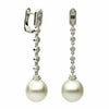 ESTATE LARGE .33CT DIAMOND & AAA SOUTH PEARL 18KT WHITE GOLD 3D HANGING EARRINGS