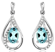 .95CT DIAMOND & AAA AQUAMARINE 14KT WHITE GOLD OVAL TEAR DROP HANGING EARRINGS