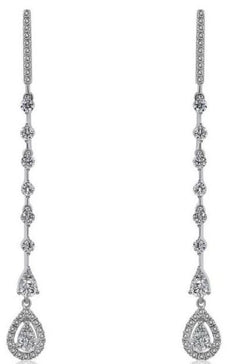 .89CT DIAMOND 14KT WHITE GOLD 3D CLASSIC BY THE YARD TEAR DROP HANGING EARRINGS