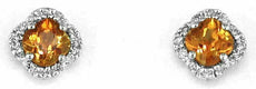 .95CT DIAMOND & AAA CITRINE 14K WHITE GOLD FOUR LEAF CLOVER FLOWER STUD EARRINGS