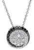 .51CT WHITE & BLACK DIAMOND 18KT WHITE GOLD CIRCULAR FILIGREE FLOATING PENDANT