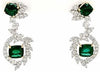 9.14CT DIAMOND & AAA EMERALD 18K 2 TONE GOLD 3D CUSHION & ROUND HANGING EARRINGS