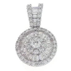 1.53CT DIAMOND 14K WHITE GOLD ROUND & BAGUETTE BALLERINA FLOWER FLOATING PENDANT