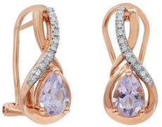 1.30CT DIAMOND & AAA PINK AMETHYST 14KT ROSE GOLD 3D ROUND & PEAR SHAPE EARRINGS