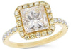 2.73CT WHITE & FANCY YELLOW DIAMOND 18KT YELLOW GOLD SQUARE HALO ENGAGEMENT RING