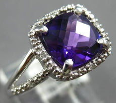 2.23CT DIAMOND & AAA AMETHYST 14K WHITE GOLD 3D CUSHION & ROUND SQUARE HALO RING