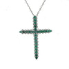 ESTATE LARGE 1.68CT DIAMOND & AAA EMERALD 14K WHITE GOLD CROSS FLOATING PENDANT