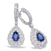 LARGE 2.64CT DIAMOND & AAA SAPPHIRE 14K WHITE GOLD 3D TEAR DROP HANGING EARRINGS