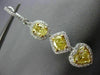 LARGE 4.02CT WHITE & FANCY YELLOW DIAMOND 18K 2 TONE GOLD HEART HANGING EARRINGS