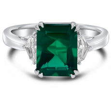 ESTATE LARGE 5.43CT DIAMOND & AAA EMERALD 18K WHITE GOLD SQUARE & TRAPEZOID RING