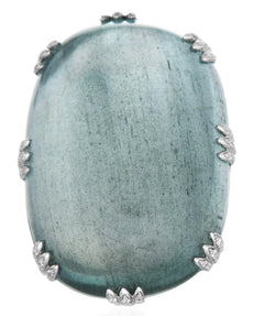 EXTRA LARGE 87.66CT DIAMOND & AAA AQUAMARINE 18KT WHITE GOLD OVAL FILIGREE RING