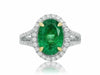 GIA CERTIFIED 4.13CT DIAMOND & AAA EMERALD 14KT 2 TONE GOLD OVAL ENGAGEMENT RING