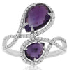 LARGE 2.95CT DIAMOND & AAA AMETHYST 14KT WHITE GOLD PEAR SHAPE CRISS CROSS RING