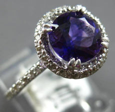 ESTATE 2.22CT DIAMOND & AAA AMETHYST 14KT WHITE GOLD ROUND HALO ENGAGEMENT RING