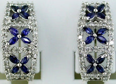 1.50CT DIAMOND & AAA SAPPHIRE 14KT WHITE GOLD MARQUISE CLIP ON HANGING EARRINGS