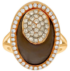 6.37CT WHITE & FANCY YELLOW DIAMOND & AAA SMOKY TOPAZ 14KT ROSE GOLD FUN RING