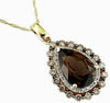 3.60CT WHITE & MOCHA DIAMOND & AAA SMOKY TOPAZ 14K YELLOW GOLD TEAR DROP PENDANT