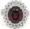 LARGE 6.02CT DIAMOND & AAA RHODOLITE 18KT WHITE GOLD 3D OVAL & ROUND FLORAL RING