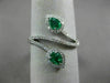 ESTATE WIDE .60CT ROUND DIAMOND & AAA EMERALD 18K WHITE GOLD 3D DOUBLE LEAF RING