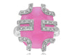 ESTATE .11CT DIAMOND & AAA PINK JADE 18KT WHITE GOLD OVAL & ROUND FUN RING
