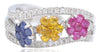 ESTATE 1.50CT DIAMOND & AAA MULTI COLOR SAPPHIRE 18K WHITE GOLD FLORAL LOVE RING