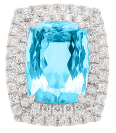 LARGE 18CT DIAMOND & AAA AQUAMARINE 18KT WHITE GOLD 3D CUSHION & ROUND FUN RING
