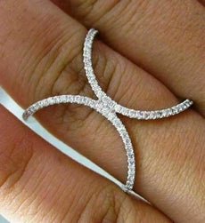 ESTATE EXTRA LARGE .33CT DIAMOND 18KT WHITE GOLD 3D CRESCENT MOON X LOVE RING