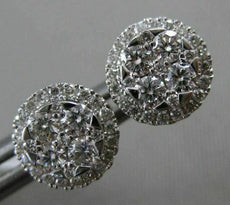 ESTATE .53CT ROUND DIAMOND 18KT WHITE GOLD 3D CLASSIC HALO CLUSTER STUD EARRINGS
