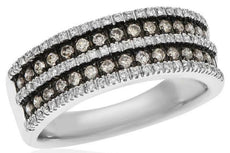 .63CT WHITE & CHOCOLATE FANCY DIAMOND 14KT WHITE GOLD MULTI ROW ANNIVERSARY RING