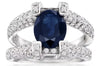 LARGE 4.13CT DIAMOND & AAA SAPPHIRE 14KT WHITE GOLD OVAL & ROUND ENGAGEMENT RING