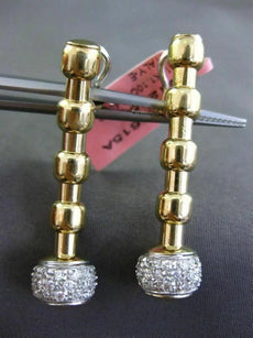 ESTATE LONG 1.10CT DIAMOND 14KT WHITE & YELLOW GOLD CIRCULAR DOME DROP EARRINGS