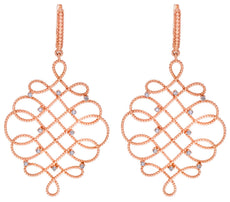 LARGE .40CT DIAMOND 18KT ROSE GOLD 3D INFINITY GEOMETRICAL CHANDELIR EARRINGS